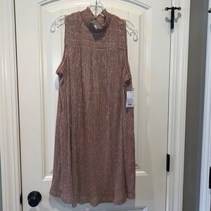 SHIMMERY metallic rose gold mock neck Flowy knee length dress medium NWT
